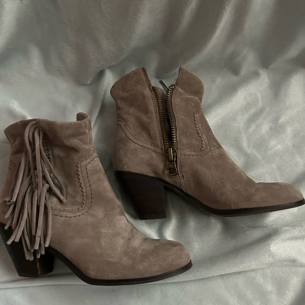 Sam Edelman Suede Fringe Ankle Boots - light grey